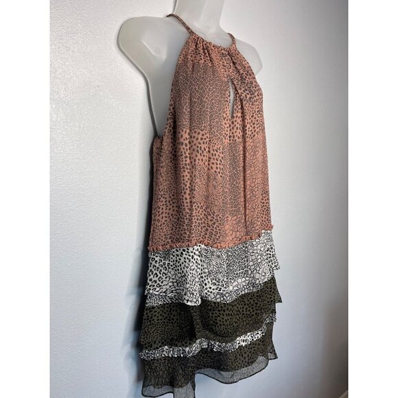 Ramy Brook Leomi Silk SZ L Animal Print Tiered Ruffle Lined Sleeveless Dress NEW - Picture 5 of 16